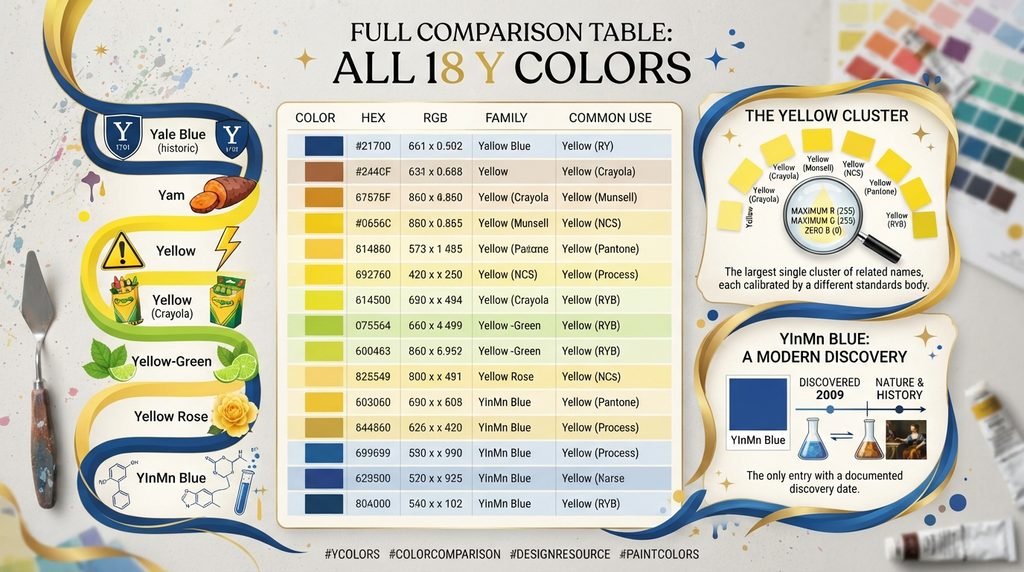 Full Comparison Table: All 18 Y Colors