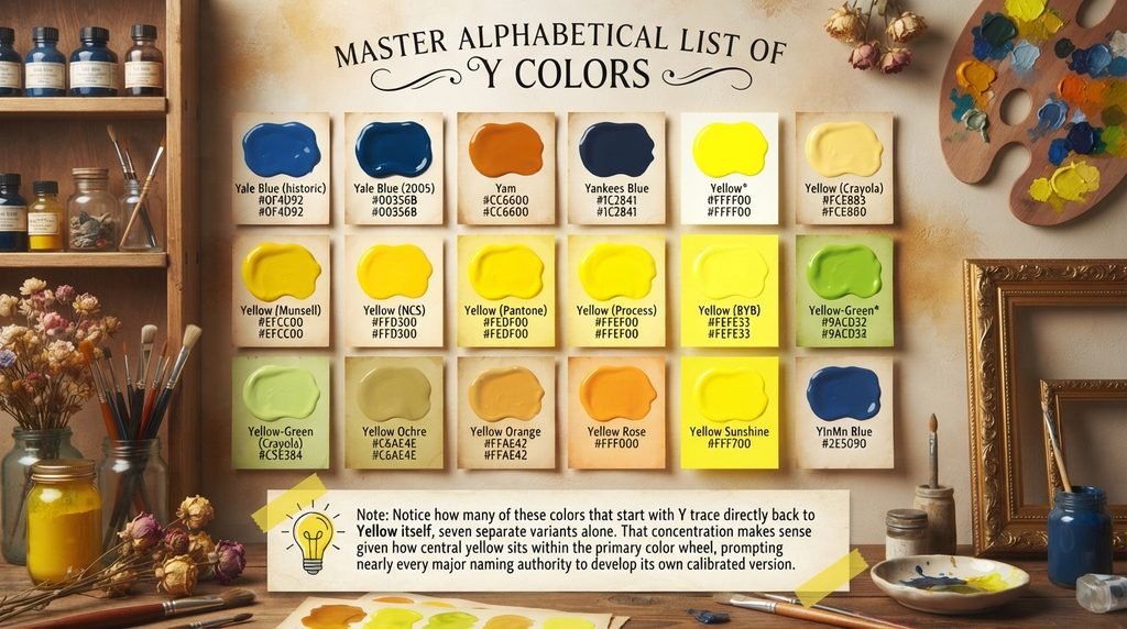 Master Alphabetical List of Y Colors