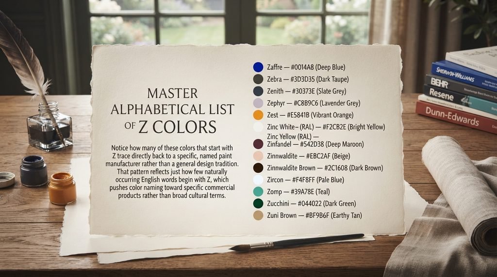 Master Alphabetical List of Z Colors